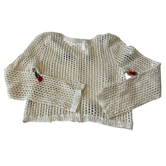 Rebellion Crocheted Cardigan Women's Open Knit Cherries Buttons Cropped Boho M - Picture 2 of 8